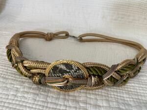 Vtg 80s Prima Collezione Braided Passementerie Rope Belt Gold Medallion M